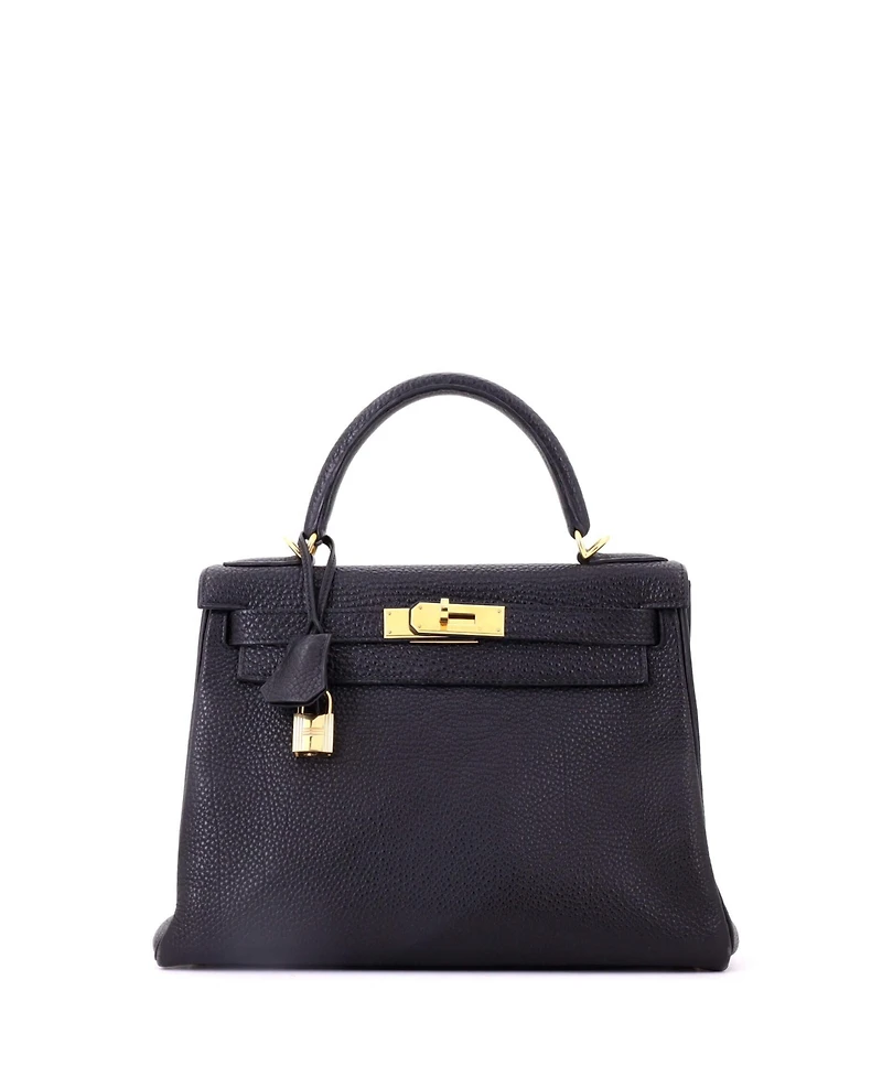 Pre-Owned HERMES Kelly 28 Handbag Black Togo with Gold Hardware