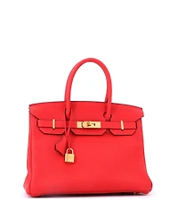 Pre-Owned HERMES Birkin 30 Handbag Red Clemence with Gold Hardware