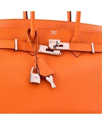 Pre-Owned HERMES Birkin 30 Handbag Orange Epsom with Palladium Hardware