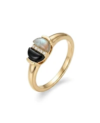 Adornia Fine 14k Gold Plated Labradorite and Onyx Cz Split Ring