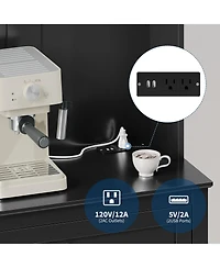 homfan Pantry Storage Cabinet with Built Outlets and Usb Ports, Adjustable Shelving, Drawer Hooks Durable Kitchen Coffee Bar Organizer