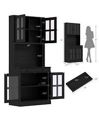 homfan 72 Inch Kitchen Pantry Cabinet with Glass Doors Tall Storage Adjustable Shelves for Coffee Bar