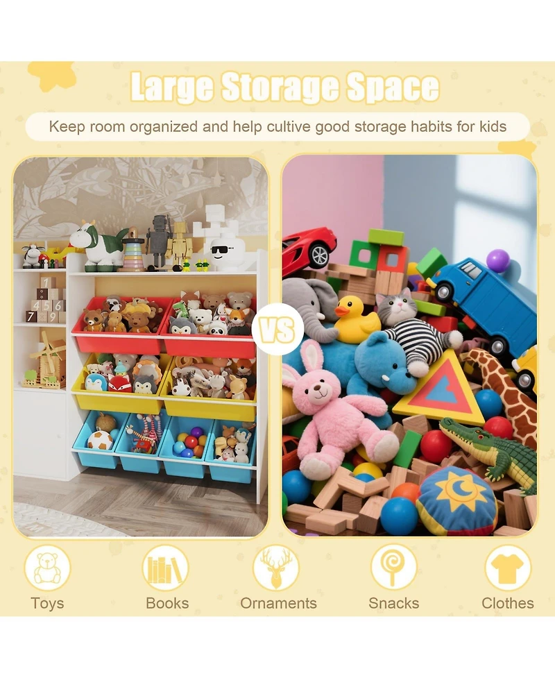 homfan 4-Tier Kids Toy Organizer with 8 Removable Bins and 3 Storage Cubbies, Bookshelf for Bedroom, Playroom Nursery