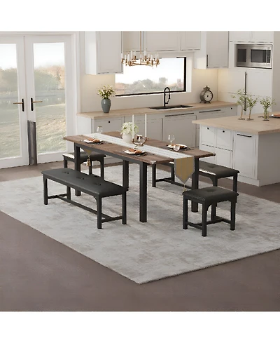 homfan Extendable Rectangular Dining Table, Water Resistant Engineered Wood Table with Metal Legs, Easy Assembly Stylish Home Dining Furniture