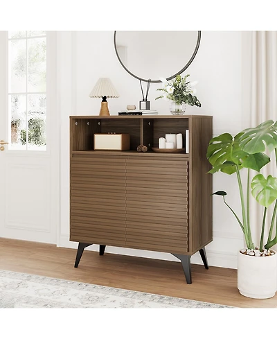 homfan Fluted Storage Cabinet Farmhouse Buffet Sideboard with Metal Legs and Adjustable Shelves for Living Room, Kitchen, Entryway