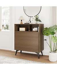 homfan Fluted Storage Cabinet Farmhouse Buffet Sideboard with Metal Legs and Adjustable Shelves for Living Room, Kitchen, Entryway
