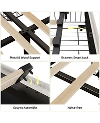 homfan Full Upholstered Bed Frame with 4 Storage Drawers, Headboard Storage Shelf, Charging Station and Wingback, No Box Spring Needed