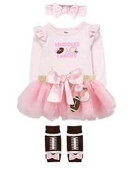 Baby Essentials Girls' Huddles & Cuddles Bodysuit, Skirts, Leg Warmers and Headband, 4-Piece Set