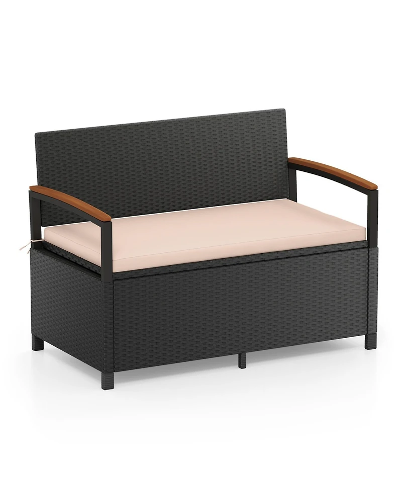 Slickblue Patio Storage Bench with Cushion and Deck Box Compartment