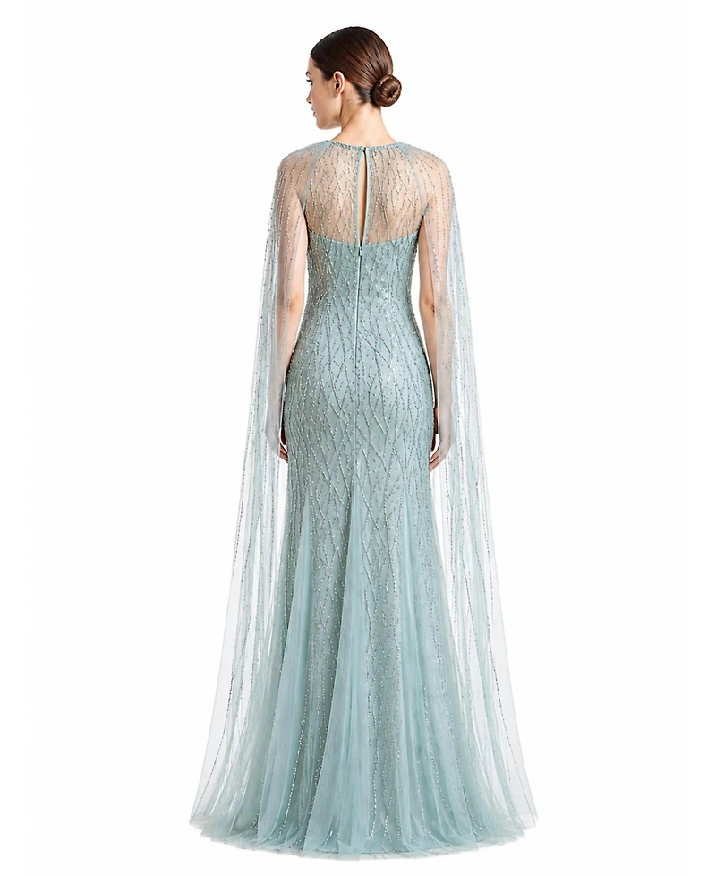 Lara Women's Elegant Beaded Dress with Long Cape