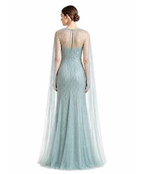 Lara Women's Elegant Beaded Dress with Long Cape