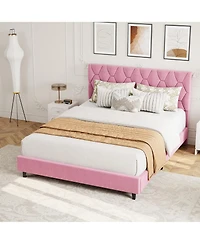 homfan Full Size Platform Bed Frame with Upholstered Adjustable Headboard, Wooden Slats Support, No Box Spring Needed, Easy Assembly