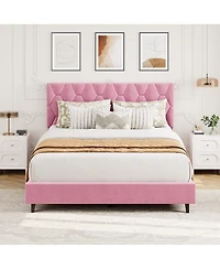 homfan Full Size Platform Bed Frame with Upholstered Adjustable Headboard, Wooden Slats Support, No Box Spring Needed, Easy Assembly