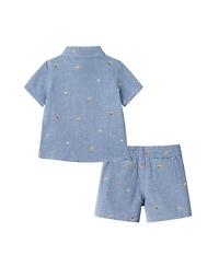 Andy & Evan Boys 9-12M, 18-24M Watermelon Stripe Buttondown and Short Set