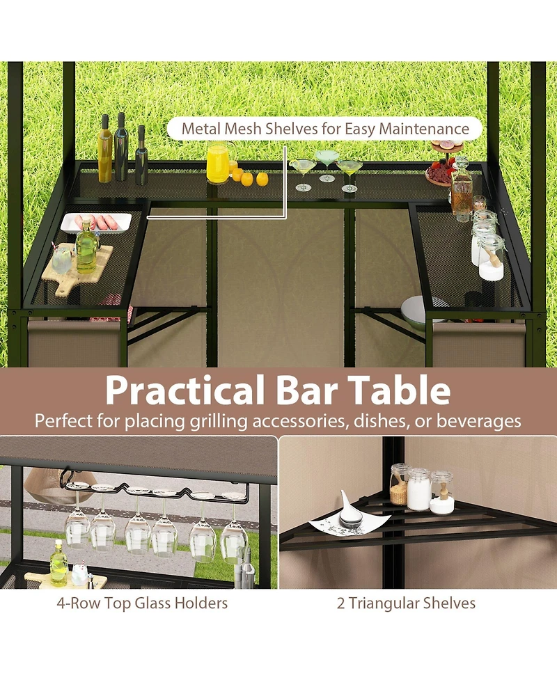 Gymax 3-Piece Outdoor Bbq Canopy w/ Bar Table and 2 Foldable Chairs Set for Patio