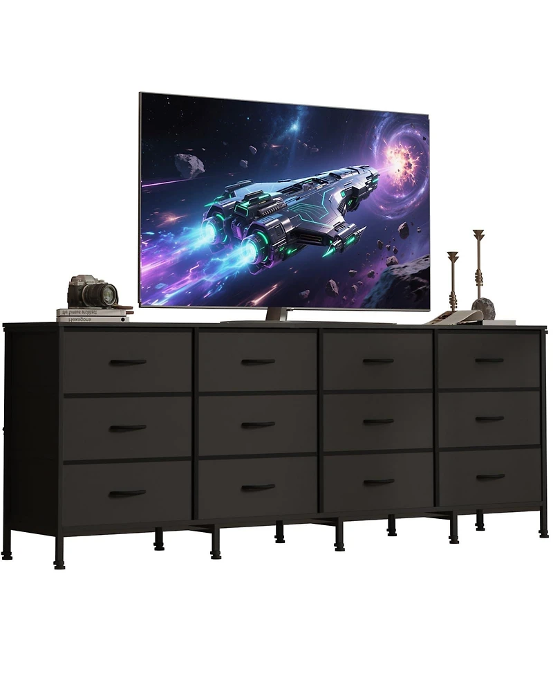 homfan 12 Drawer Dresser, 70 Inch Fabric Wide Chest of Drawers with Tv Stand for 80 Bedroom/ Living Room / Entryway