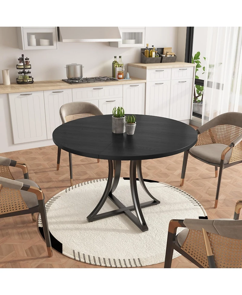 gaomon Space-Saving Modern Industrial Round Dining Table for 4-6 Oak-Look Wood Top Sturdy Metal X-Base Rustic Style