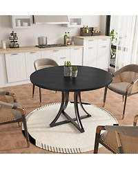 gaomon Space-Saving Modern Industrial Round Dining Table for 4-6 Oak-Look Wood Top Sturdy Metal X-Base Rustic Style