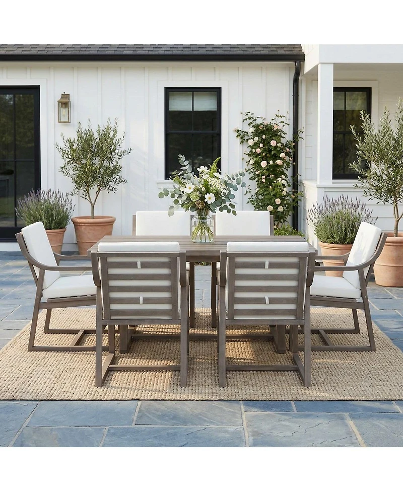 Asagikoiai 7-Piece Acacia Wood Outdoor Dining Set, Modern Patio Table and 6 Chairs