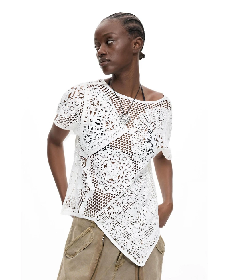 Desigual Women's Asymmetric crochet t-shirt