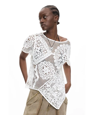 Desigual Women's Asymmetric crochet t-shirt
