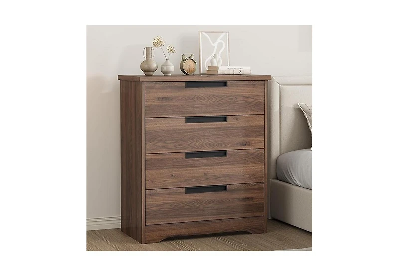 homfan 4-Drawer Dresser for Bedroom,Chest of Drawers with Embedded Handles Design, Wooden Organizer Living Room, Hallway and Entryway