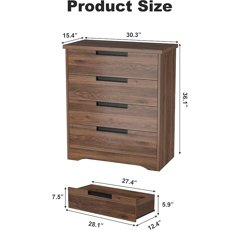 homfan 4-Drawer Dresser for Bedroom,Chest of Drawers with Embedded Handles Design, Wooden Organizer Living Room, Hallway and Entryway