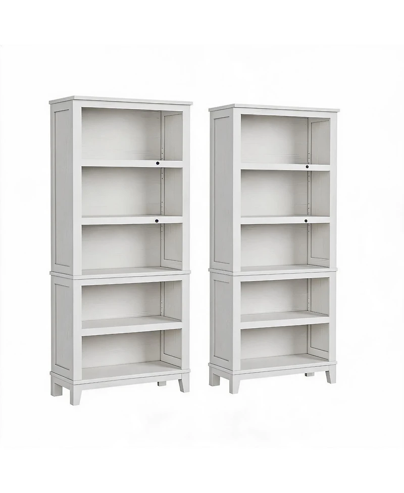 homfan Set of 2 71" Tall Narrow Bookshelf 5 Tier Bookcase with Adjustable Shelves and Wooden Legs for Apartment Office Living Room