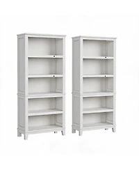 homfan Set of 2 71" Tall Narrow Bookshelf 5 Tier Bookcase with Adjustable Shelves and Wooden Legs for Apartment Office Living Room
