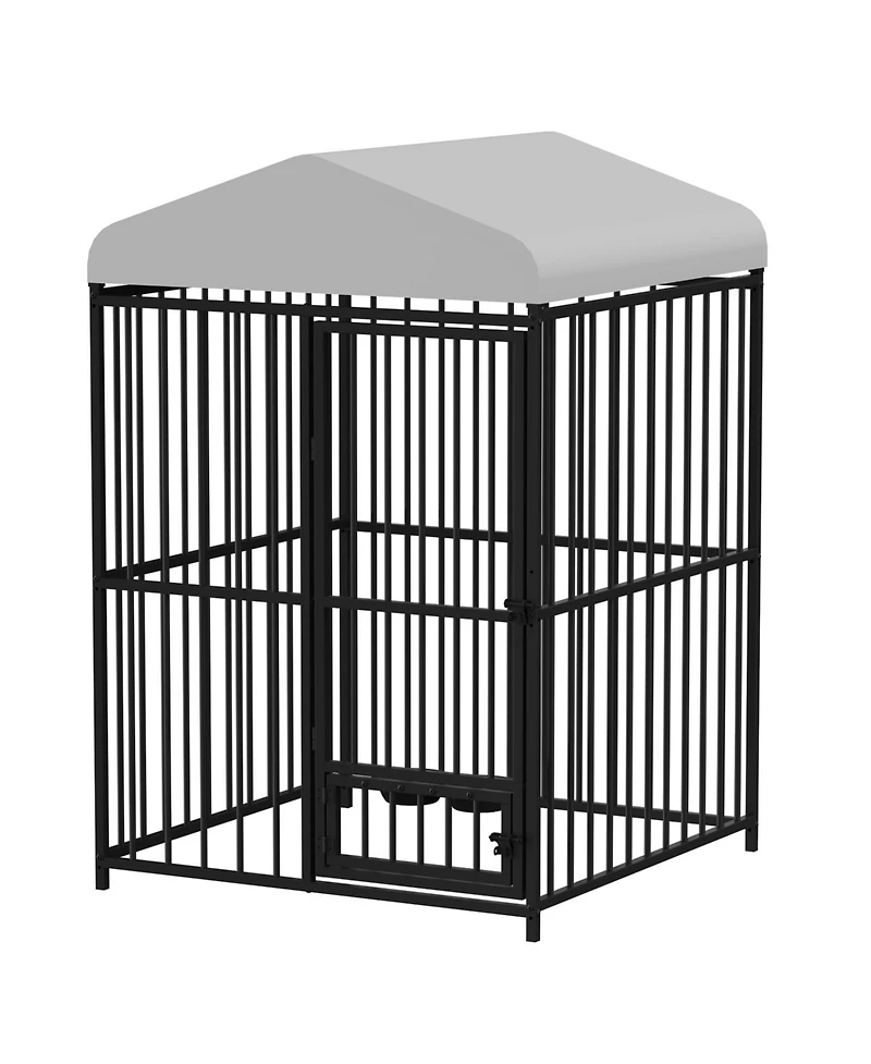 homfan Outdoor Dog Kennel Heavy Duty Metal Cage with Waterproof Roof, Security Lock, Feeding Door and Bowl for Large Dogs