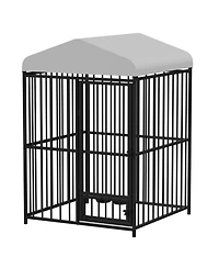 homfan Outdoor Dog Kennel Heavy Duty Metal Cage with Waterproof Roof, Security Lock, Feeding Door and Bowl for Large Dogs