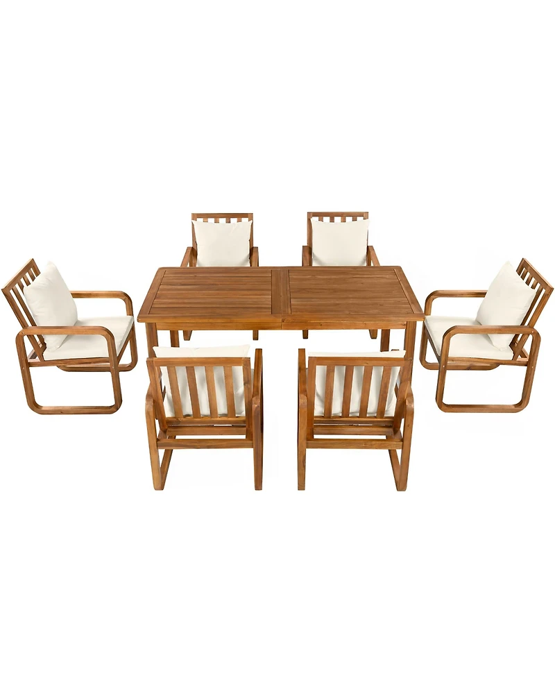 Boyel Living 7 Pieces Patio Dining Set, Solid Wood Outdoor Table and 6 Chairs with Removable Cushions, Furniture for Garden
