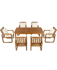 Boyel Living 7 Pieces Patio Dining Set, Solid Wood Outdoor Table and 6 Chairs with Removable Cushions, Furniture for Garden