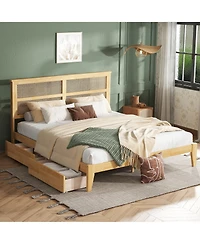 Sailvan Bed with Rattan Headboard, 2 Drawers