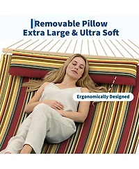 GarveeLife Comfortable 2 Person Quilted Hammock with Hardwood Spreader Bars and Pillow 450lbs Capacity Ideal for Patio