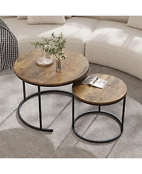 homfan Round Nesting Coffee Table Set of 2, for Living Room, Space Saving Tables with Faux Marble Top, Metal Frame