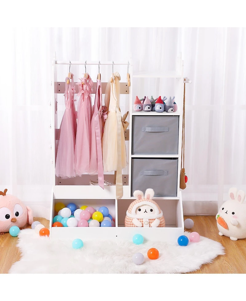 gaomon Kids Dress Up Armoire For Girls With Light, Mirror, Clothing Rack, Storage Bin And Open Hanging Wardrobe For Bedroom Or Playroom