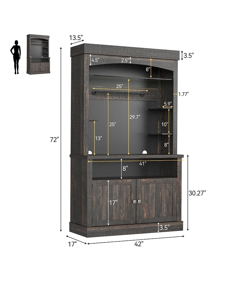 homfan 42-Inch Coffee Bar Cabin et with Led Lights and Storage Shelves for Kitchen Dining Room,