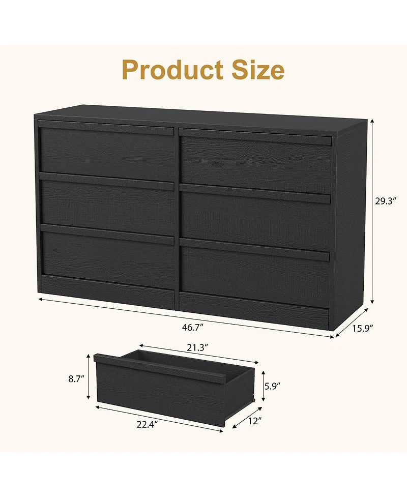 homfan 6 Drawer Dresser for Bedroom, Modern Wooden Chest, Spacious Organizer Living Room, Nursery, Entryway, Hallway, Closet, Bedroom