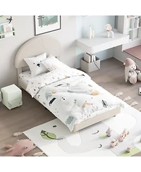 homfan Twin Modern Kids Bed Frame with Arch Boucle Upholstered Headboard, Sturdy Wooden Slats, Noise Free, No Box Seasonal Needed, Easy Assembly
