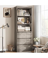 homfan 70" Tall Bookcase with 3 Drawers and 3 Open Shelves, Modern Storage