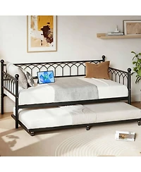 homfan Twin Size Daybed with Trundle, Black Metal Sofa Bed Frame with Steel Slat Support and 350 Lb Capacity for Living Room or Bedroom