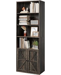 homfan 71.4" Tall Industrial Large Bookcase with Doors Floorstanding Shelving Unit with Storage Shelves for Living Room, Bedroom or Office