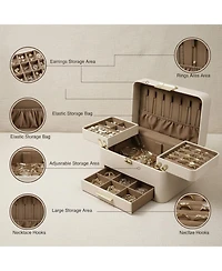 Yigii 3 Layers Jewelry Organizer Box with Drawers Pu Leather Storage for Earrings Rings Necklaces Bracelets