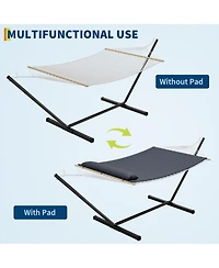 gaomon Double Hammock with Stand - 2 Person Heavy Duty 350 Lbs Capacity, Portable Rope Hammock for Outdoor/Indoor Use, Includes Comfort Pad