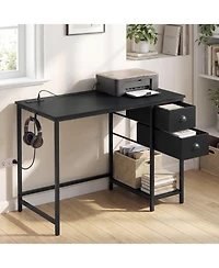 Slickblue Computer Desk with Charging Station and 2 Fabric Drawers