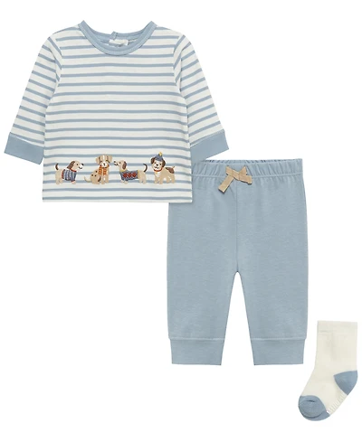 Little Me Baby Boys' Puppies Long-Sleeve Top, Joggers and Socks, 3-Piece Set