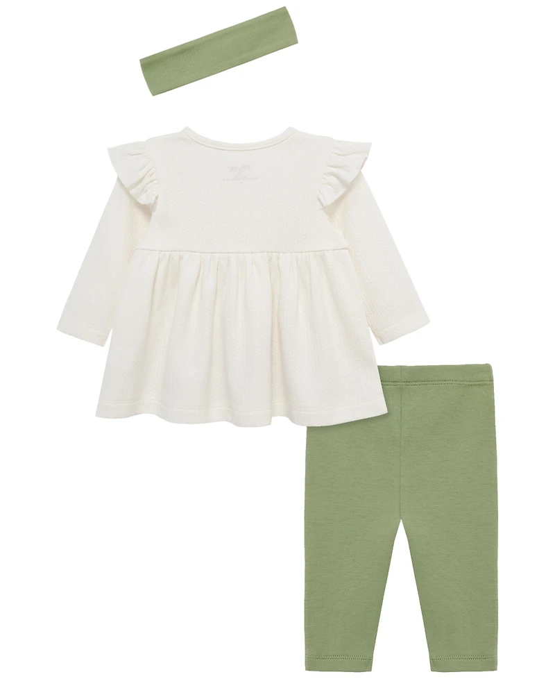 Little Me Baby Girls' Border Tunic Top, Leggings and Headband, 3-Piece Set