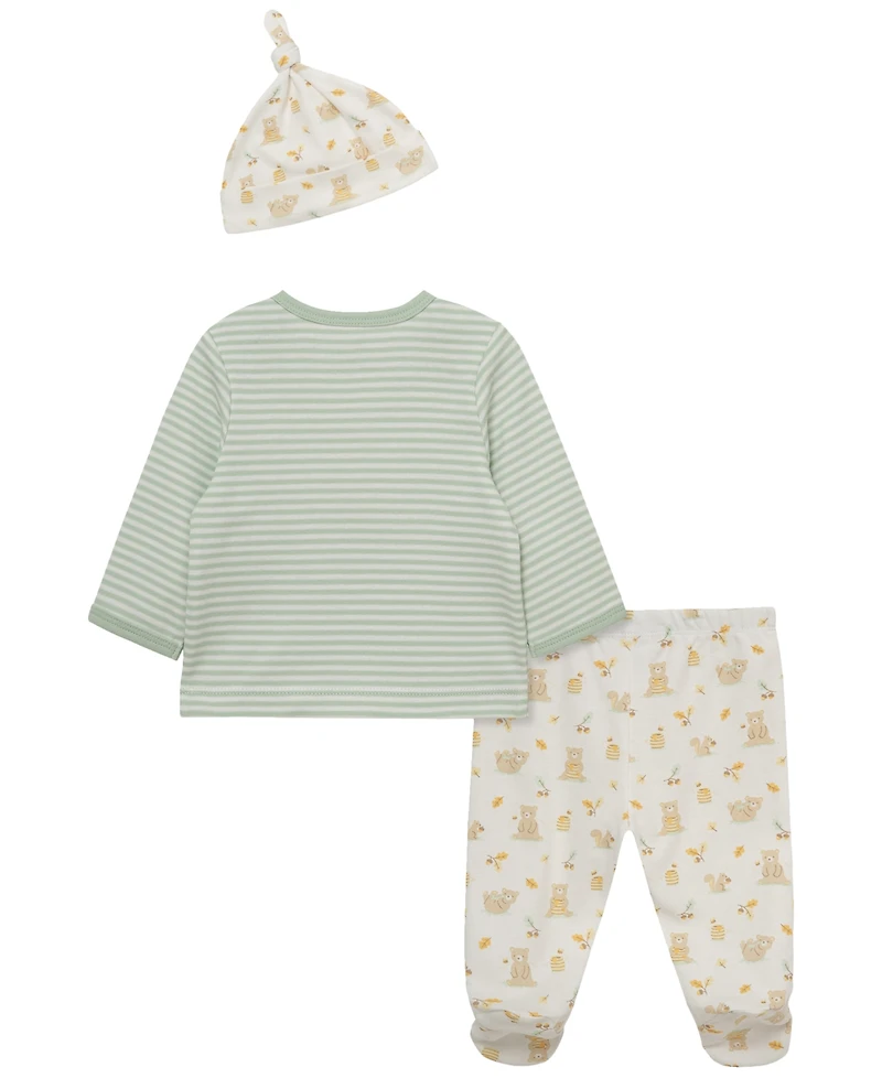 Little Me Baby Boys' Honey Bear Top and Footed Pants Hat, 3-Piece Set