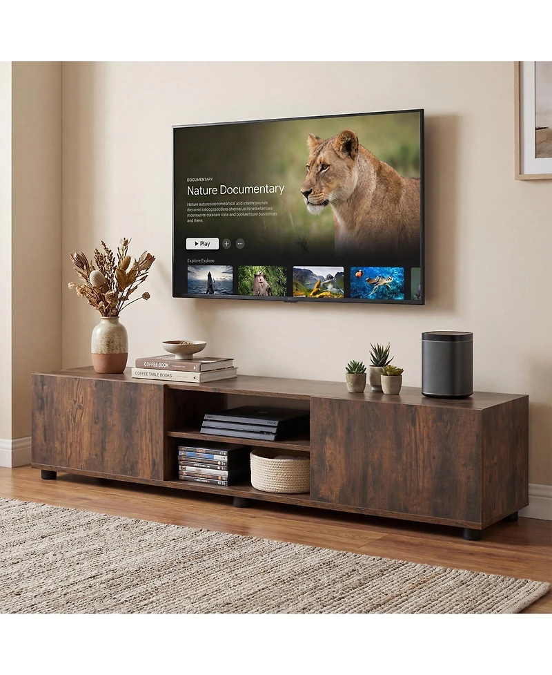 Slickblue Modern Tv Stand for TVs up to 70" with 2 Doors and Shelves